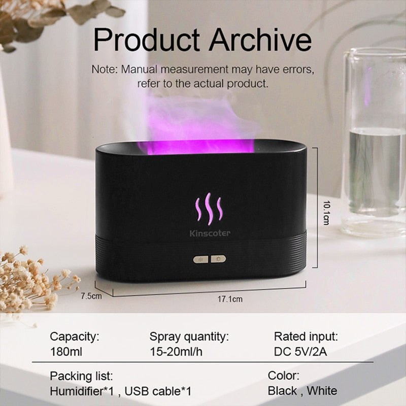 Essential oil diffuser - Air humidifier - Flame effect with steam and led